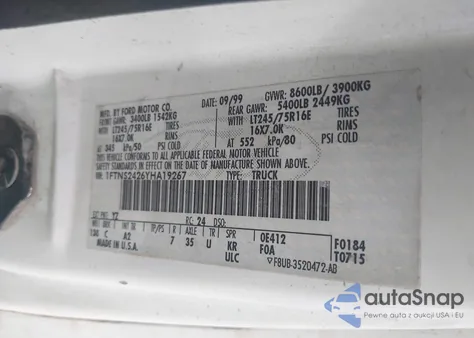 2000 Ford E-250 Commercial/Recreational z USA, uszkodzony, nr VIN 1FTNS2426YHA19267